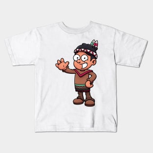 Cartoon Boy In Native American Clothes Kids T-Shirt